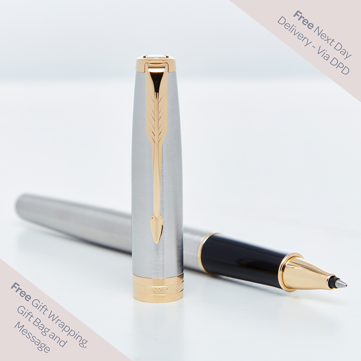 Personalised Parker Sonnet Stainless Steel Gold Trim Rollerball Pen ...
