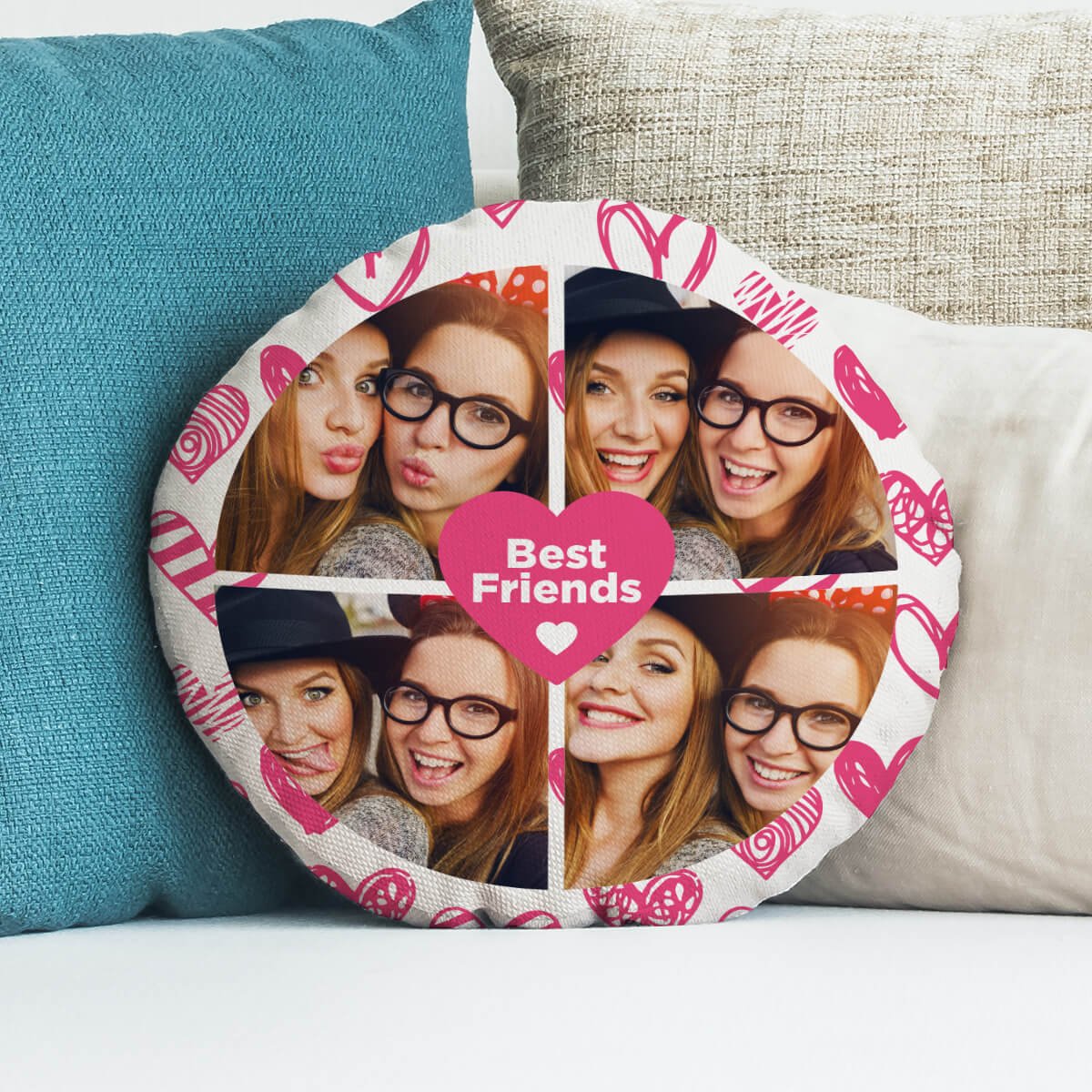 Personalised Photo Best Friend Round Collage Cushion 18