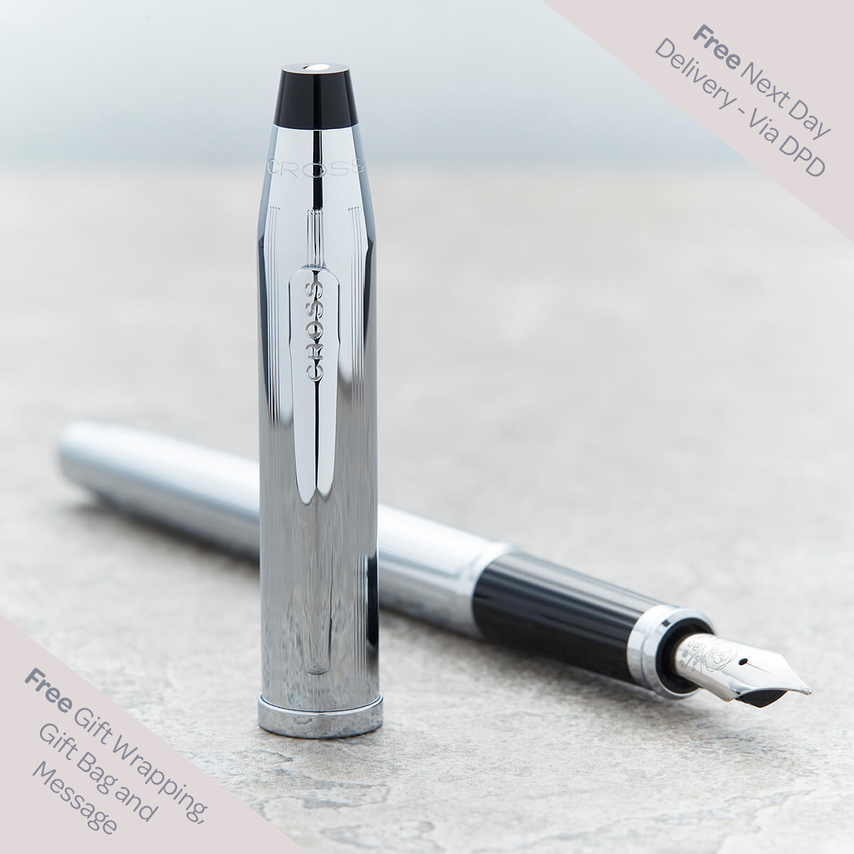 Personalised Cross Century II Lustrous Chrome Fountain Pen