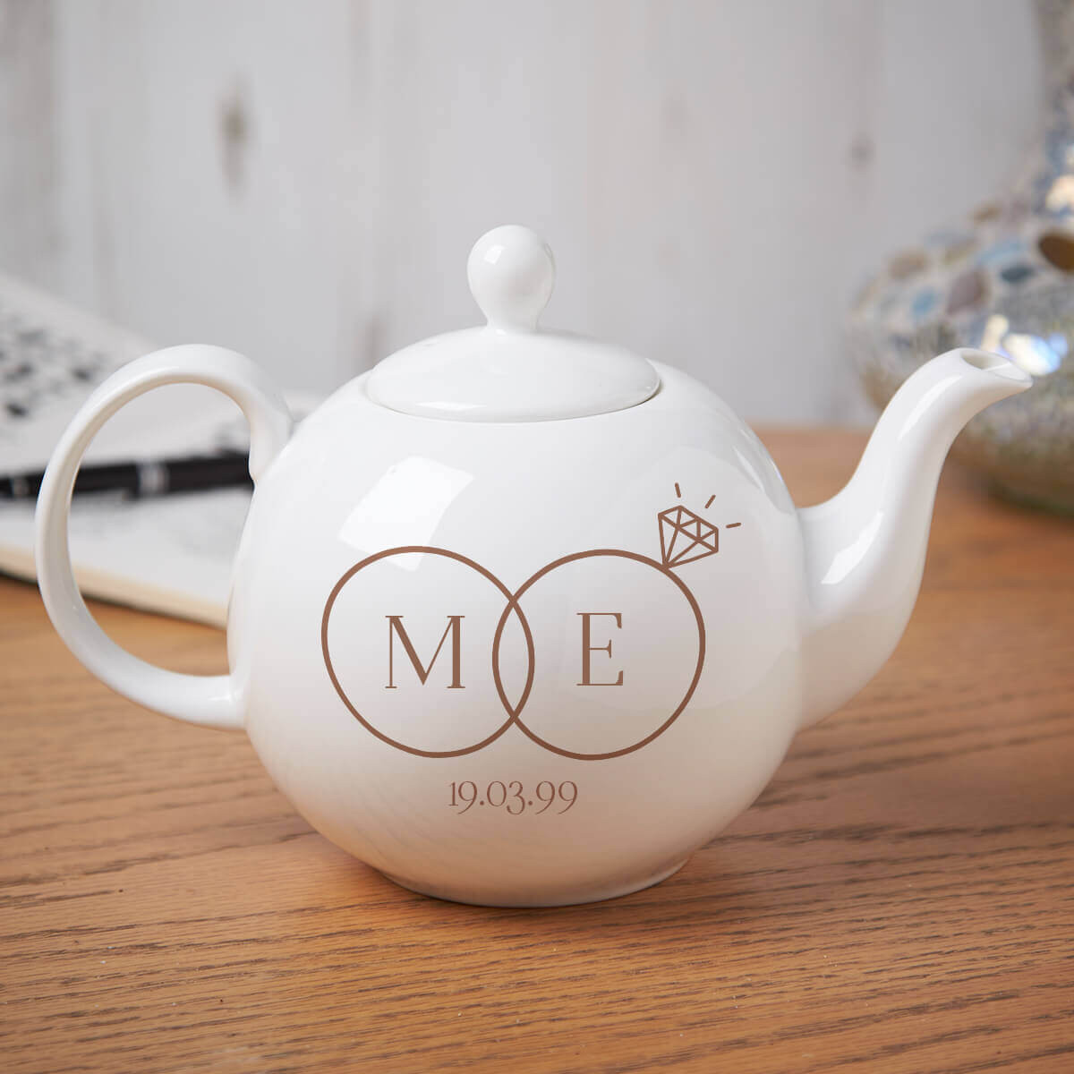 Personalised Wedding Rings Teapot