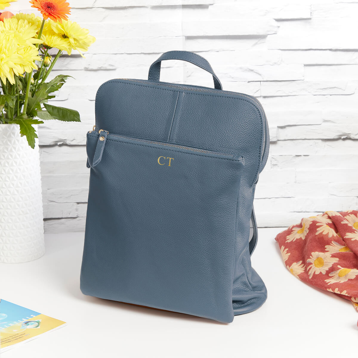Personalised Leather Backpack Shoulder Bag Blue Boutique Gifts