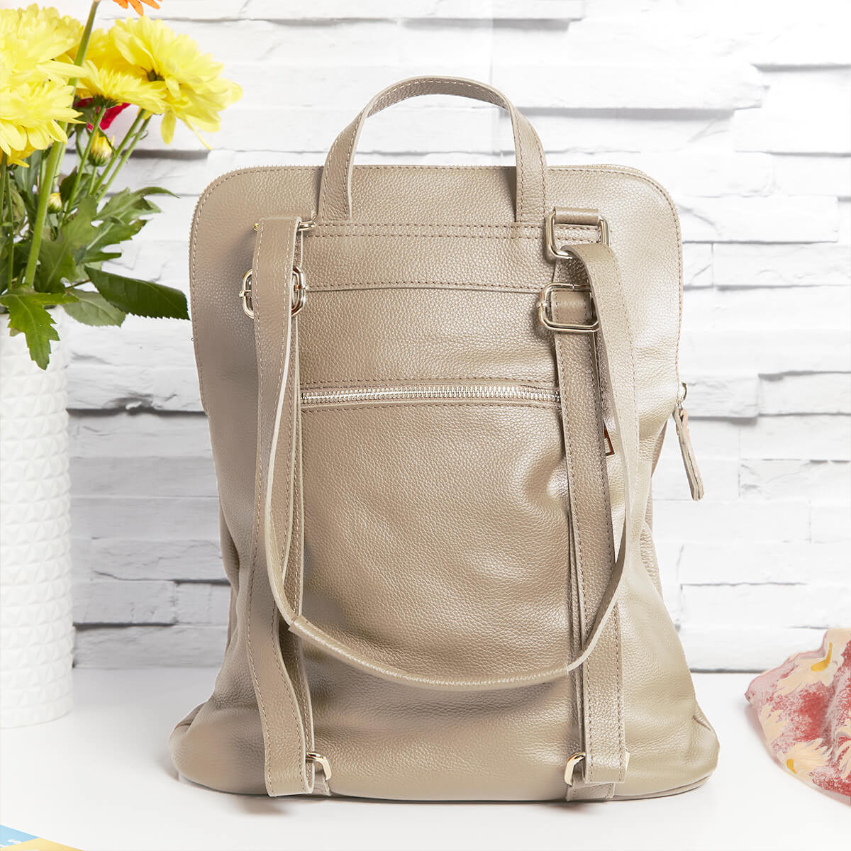 Leather Backpack Shoulder Bag Stone