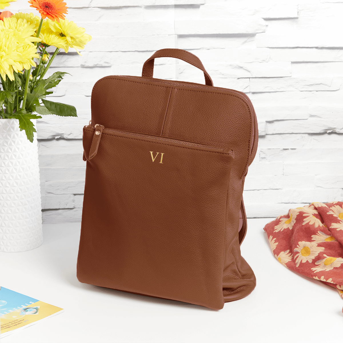 Engraved leather backpack sale