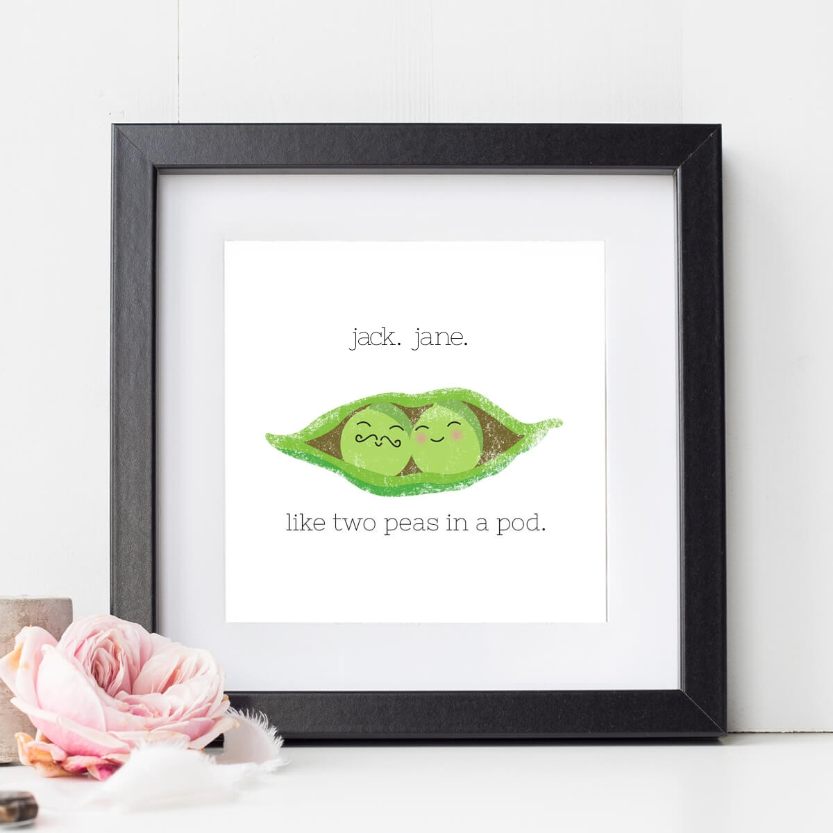 Two Peas in a Pod Personalised Wedding Anniversary Gift Couples Wall Art Print