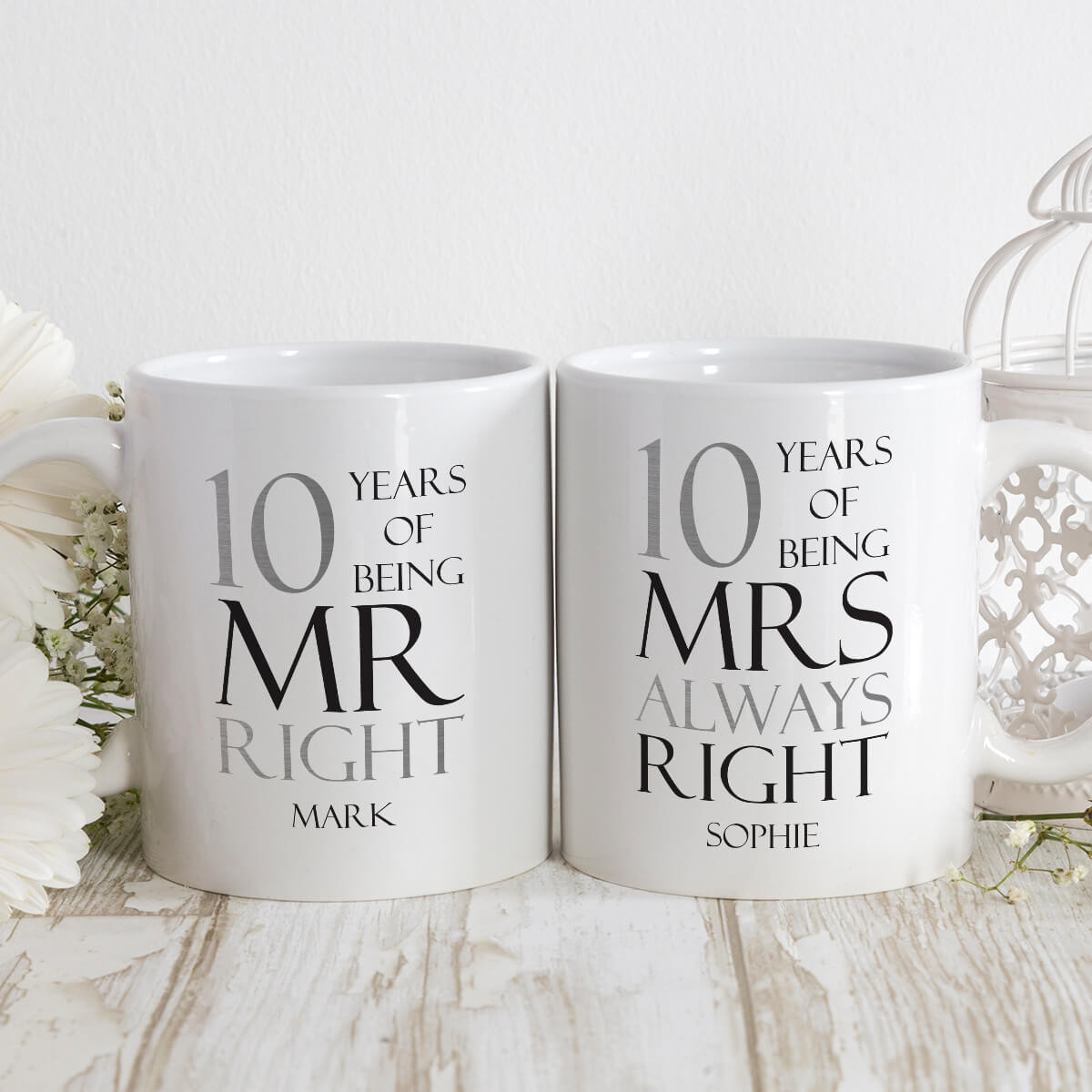 personalised mr and mrs right double mug