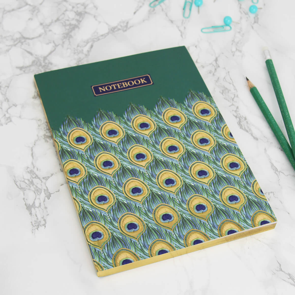 Peacock A5 Notebook & Green Pencil Set