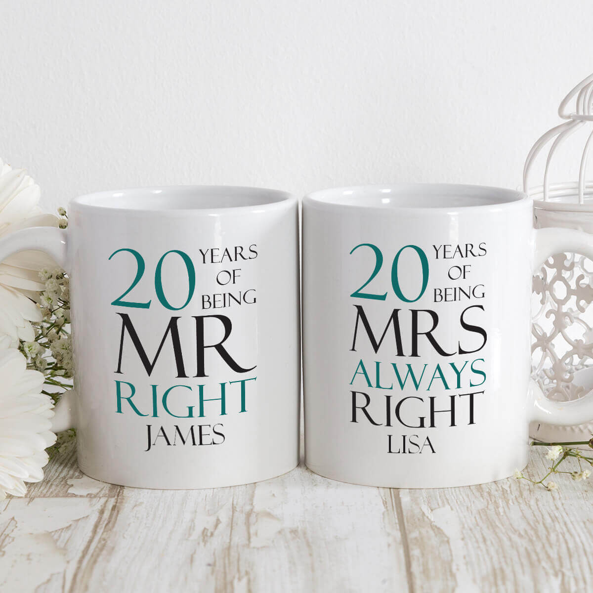 personalised mr and mrs right double mug