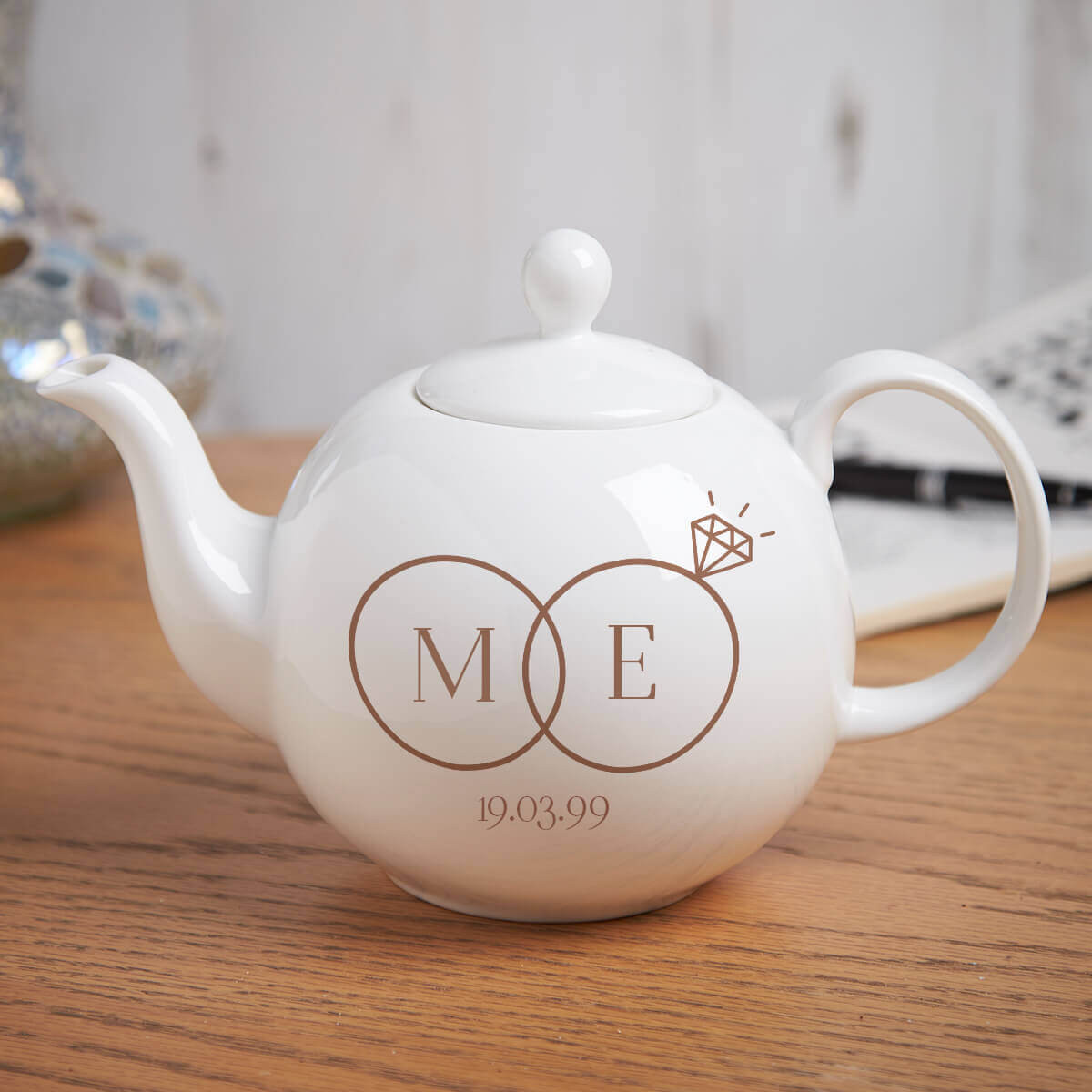 personalised wedding ring teapot