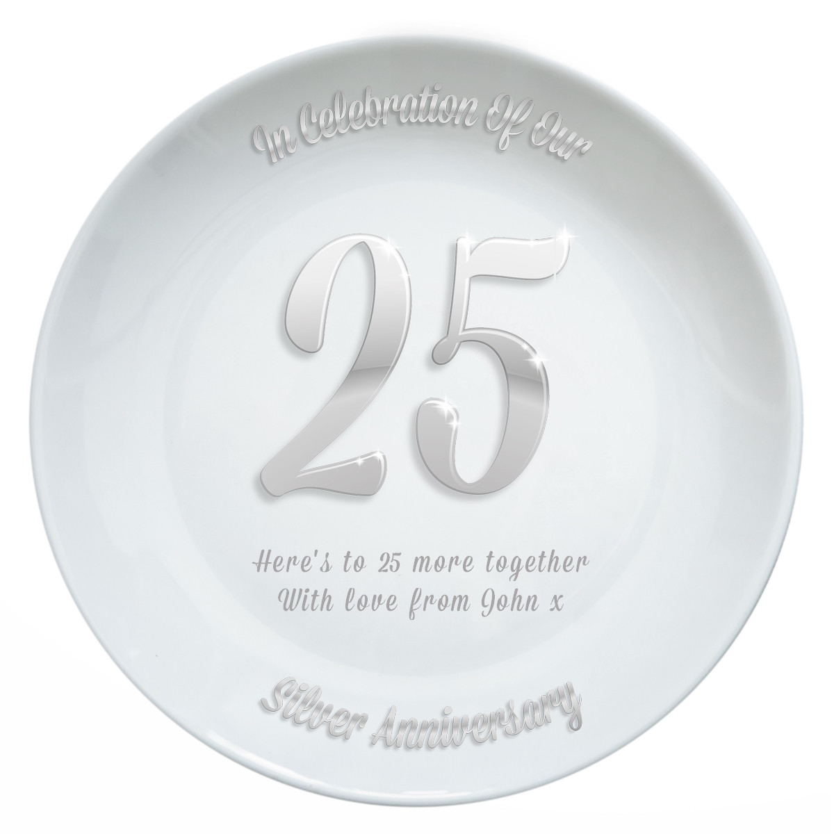 Personalised Silver 25th Wedding Anniversary Plate