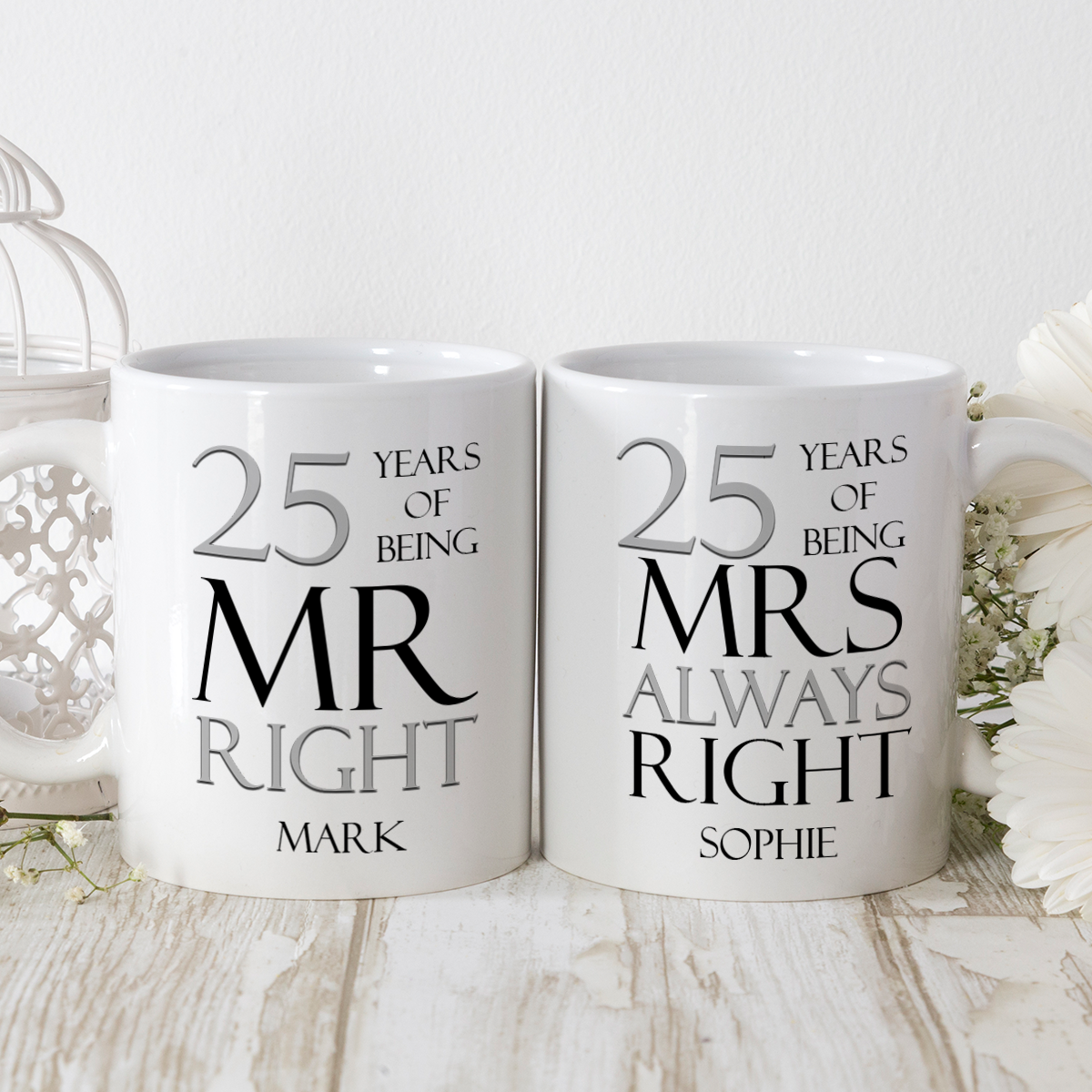 personalised mr and mrs right double mug