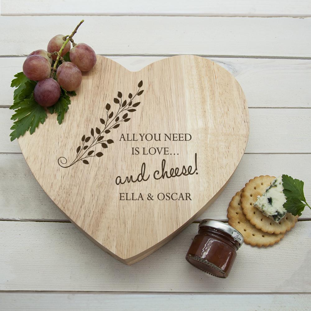 personalised 'All You Need is Love' Heart Cheese Board