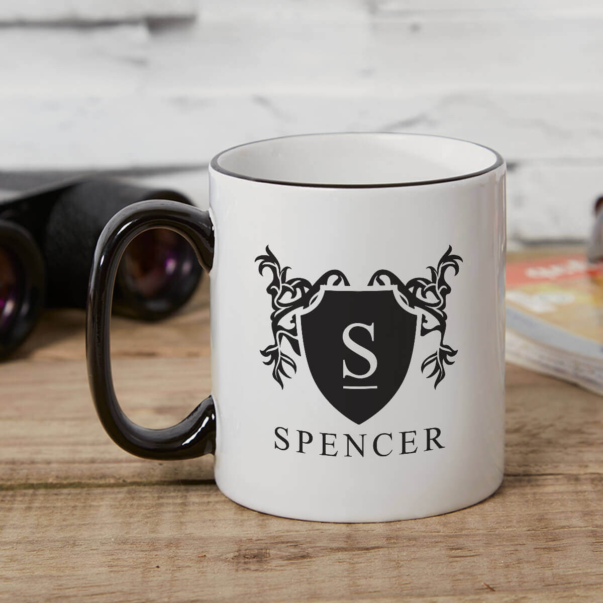 personalised Shield Crest Two Tone Mug Black