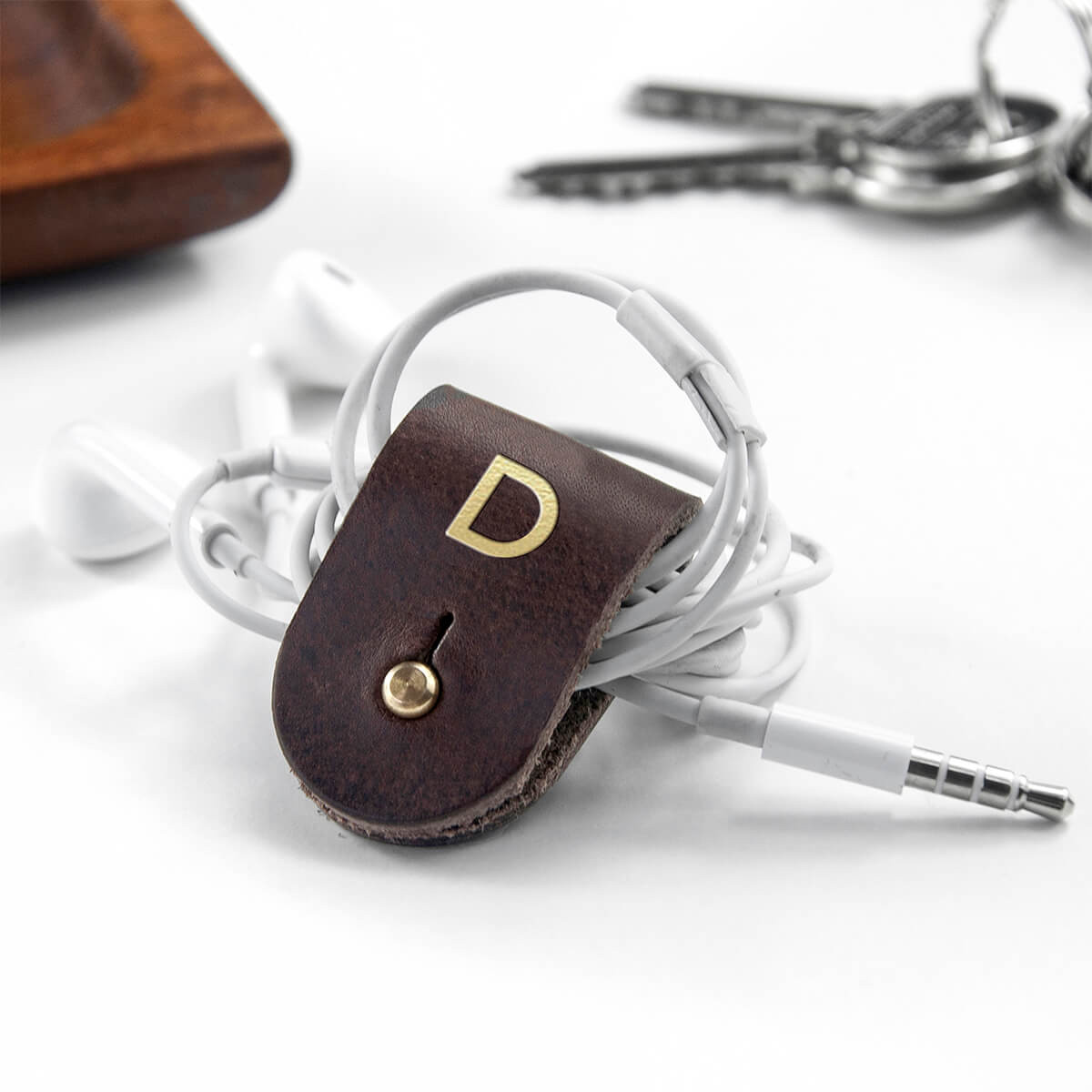 personalised Leather Earphones Holder