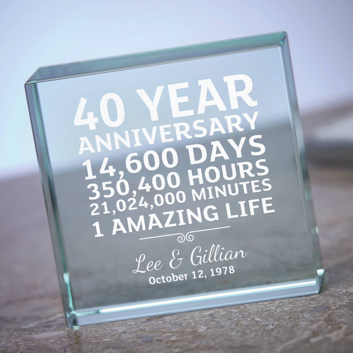 personalised 40 years of marriage paperweight