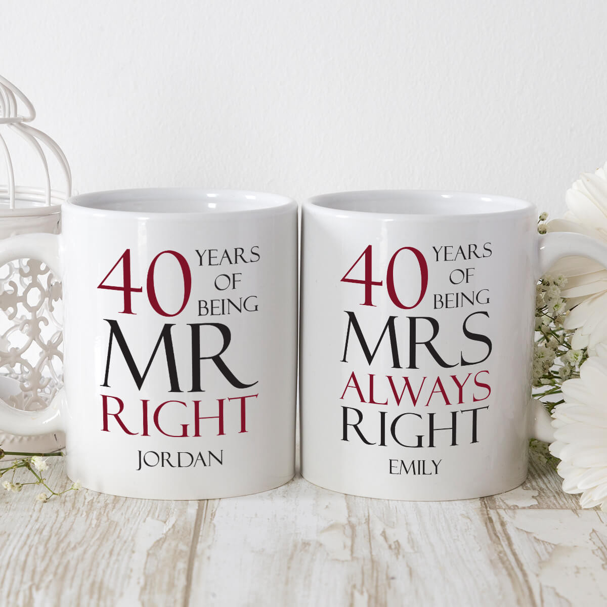 personalised mr and mrs right double mug