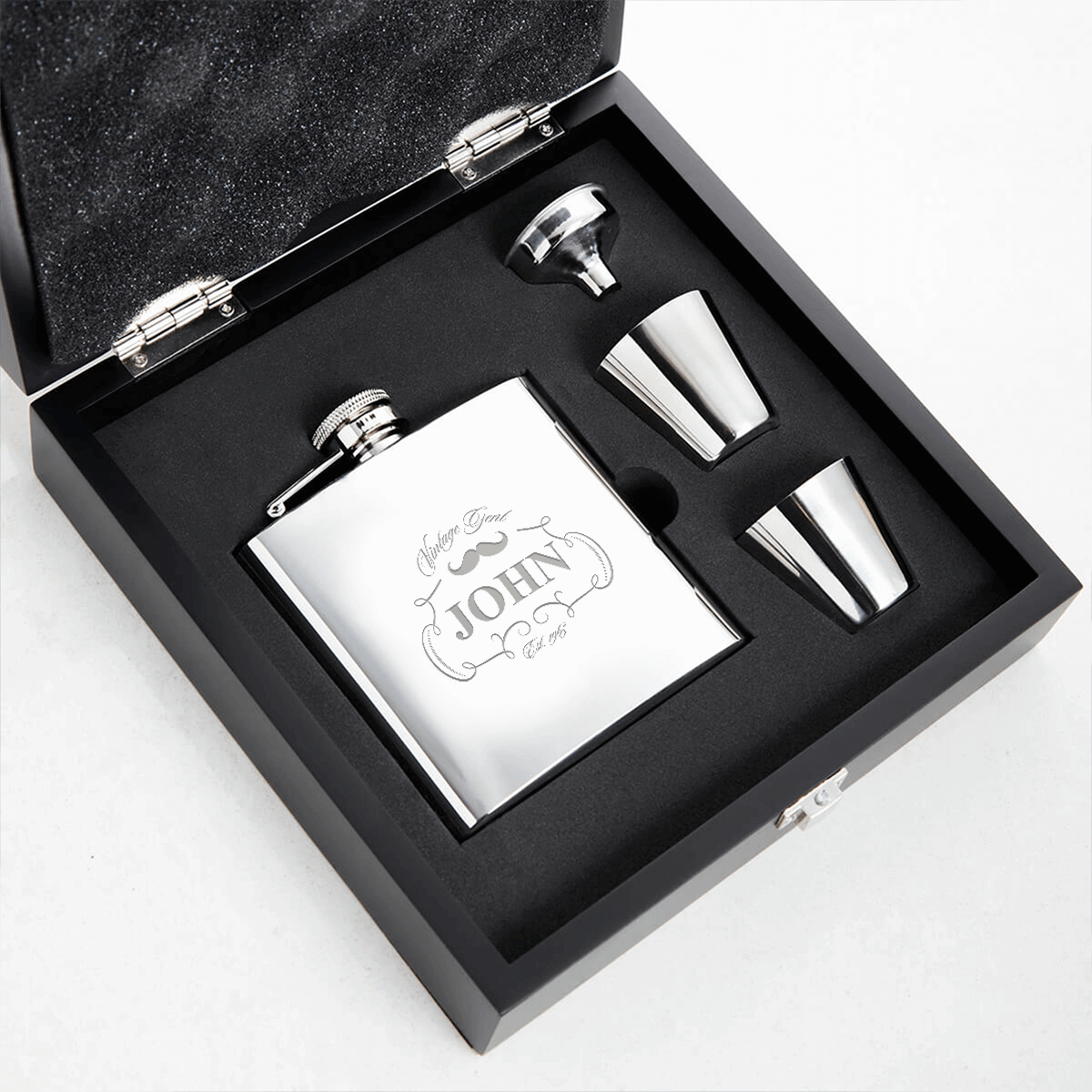60th Vintage Gent 6oz Plain Hip Flask Gift Set