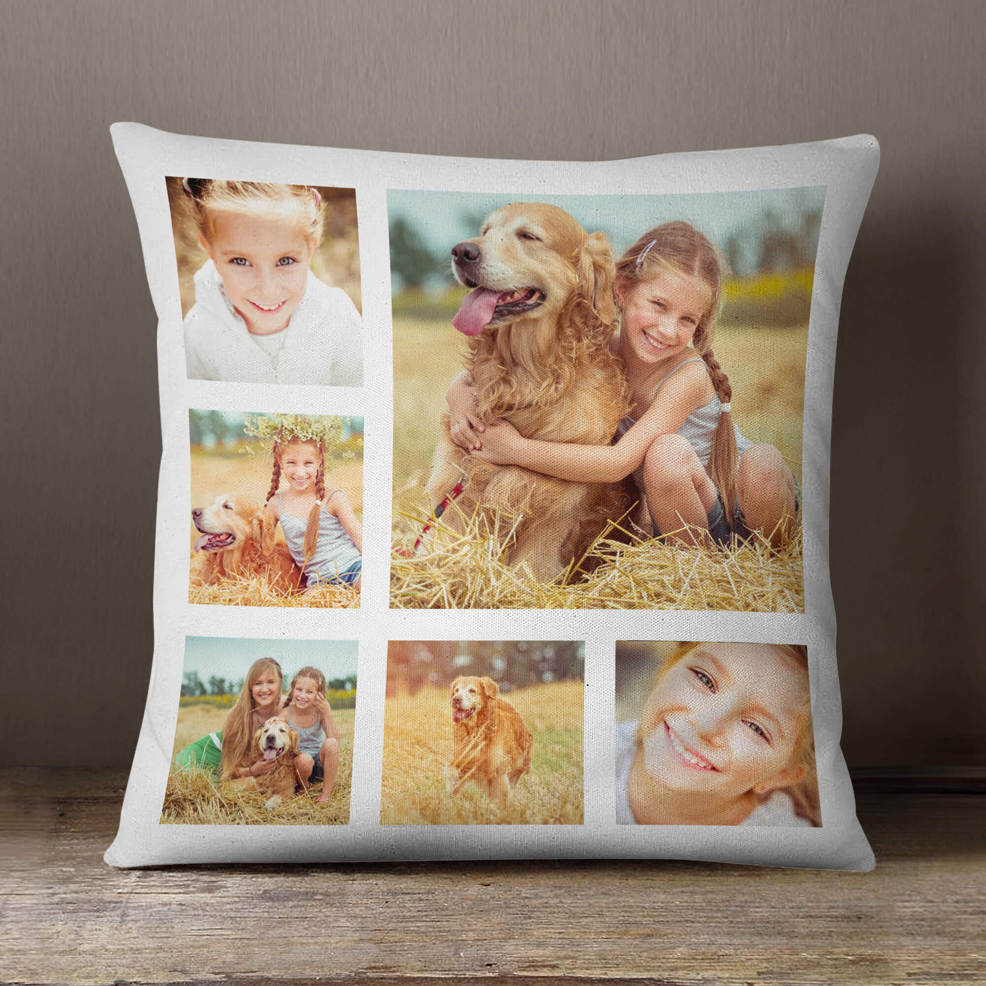 Personalised 6 Photo Collage Cushion (White) 18x18"