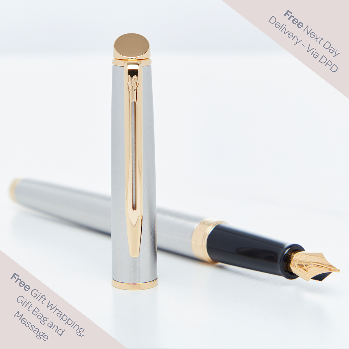Waterman Hemisphere Stainless Steel Gold Trim Fountain Pen