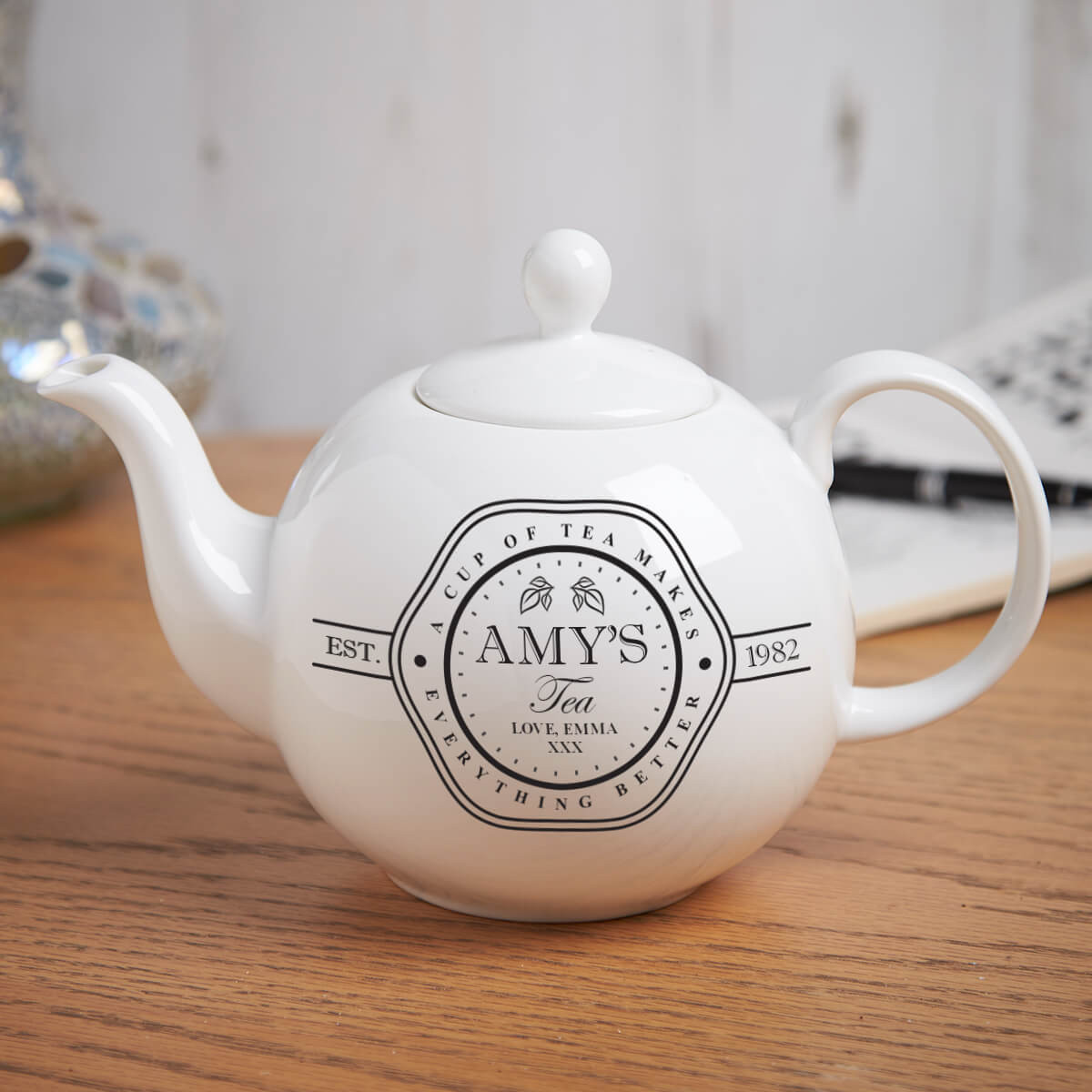 personalised A Cup of Tea Pot Belly Teapot