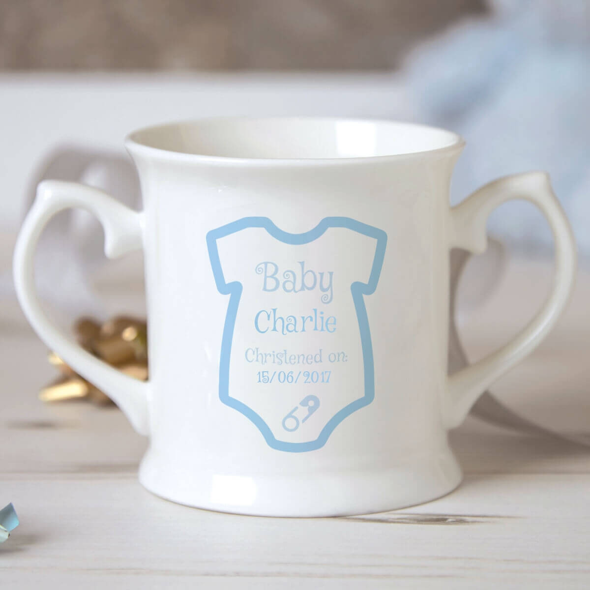 Personalised Baby Boy Babygro Christening Mug