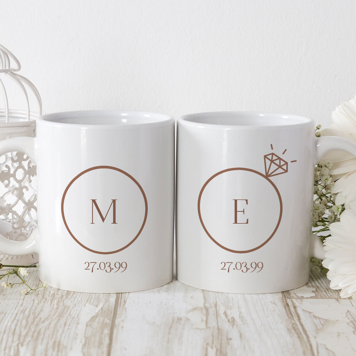 personalised 20th Anniversary Rings Matching Mugs