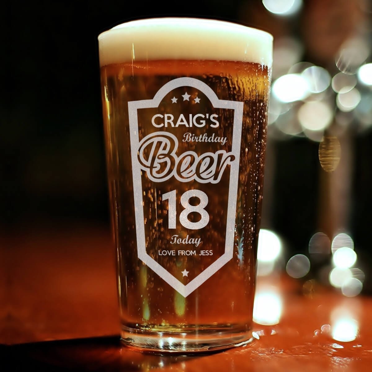18th Birthday Beer Shield Engraved Pint Glass