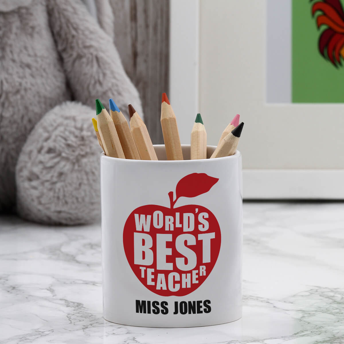 personalised World's Best Teacher Apple Pen Pot