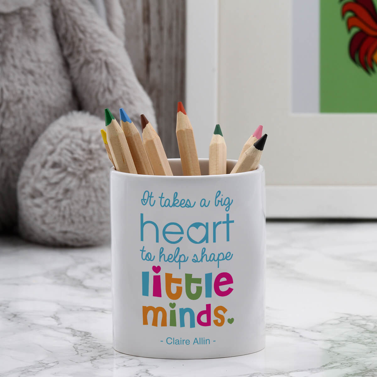 personalised big hearts little minds pen pot