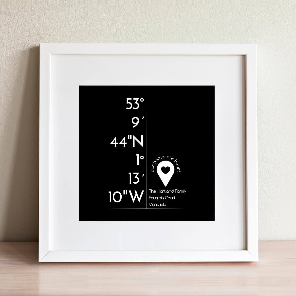 personalised Co-Ordinates Square Wall Art Black