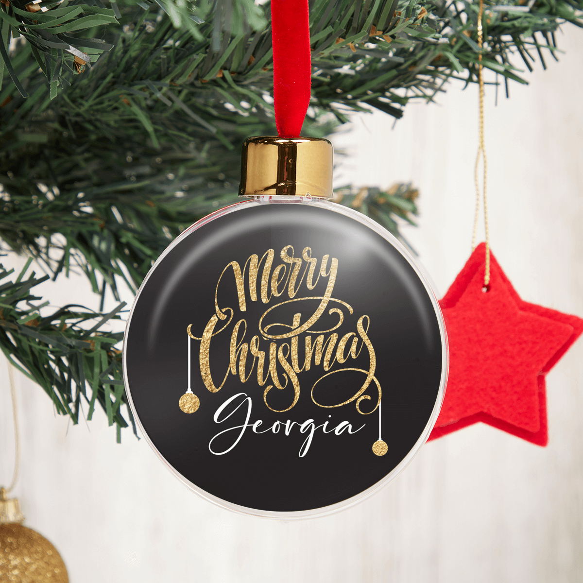 Black & Gold Merry Christmas Bauble