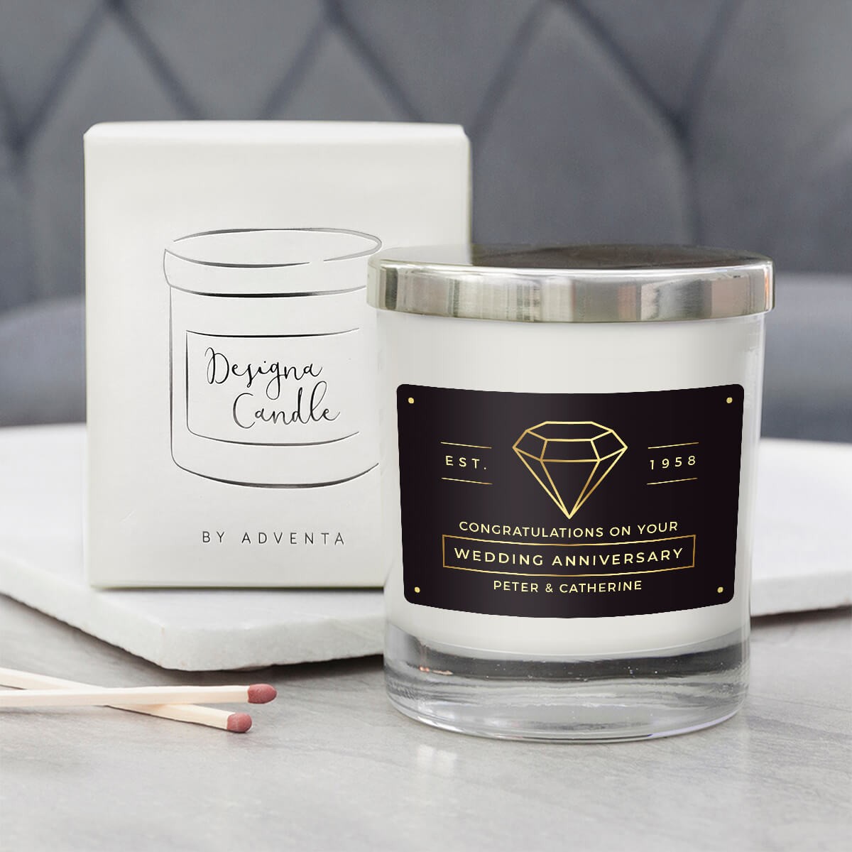 personalised Diamond Wedding Anniversary Personalised Candle