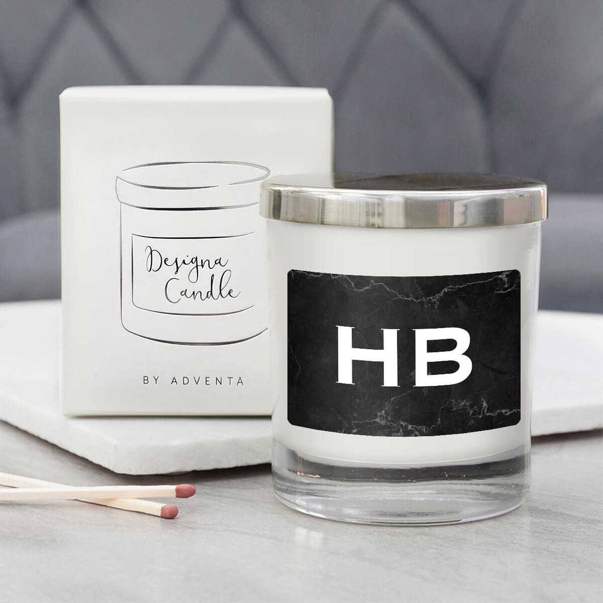 personalised Black Marble Personalised Candle