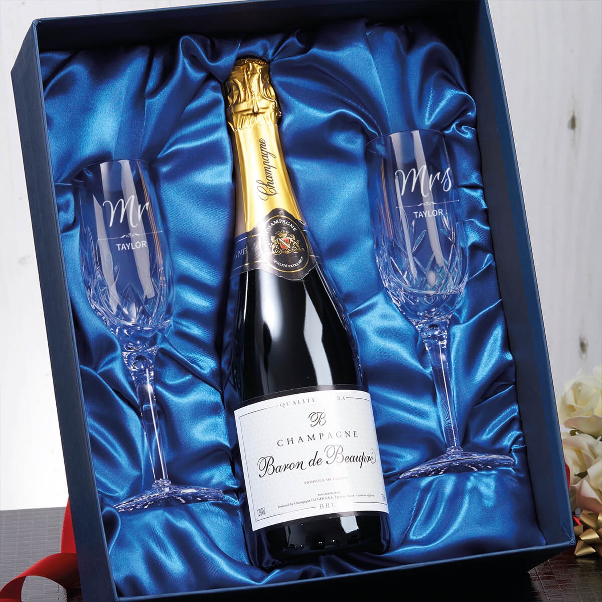 personalised Blenheim Double Champagne Flute Gift Set 