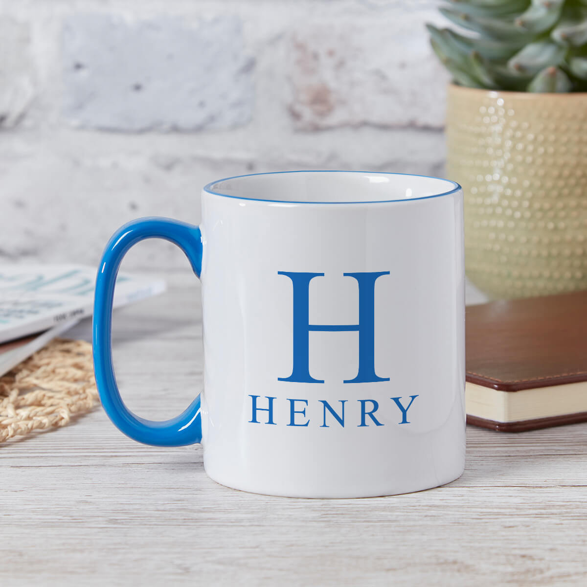 personalised Elegant Name Monogram Two Tone Mug Blue