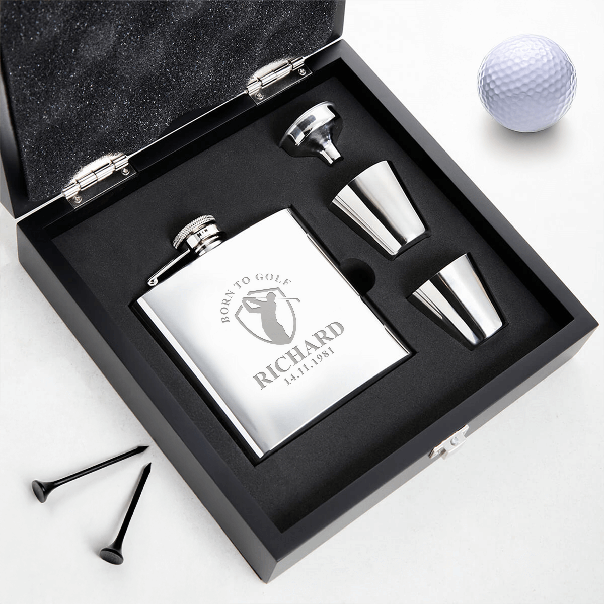 Born To Golf 6oz Plain Hip Flask