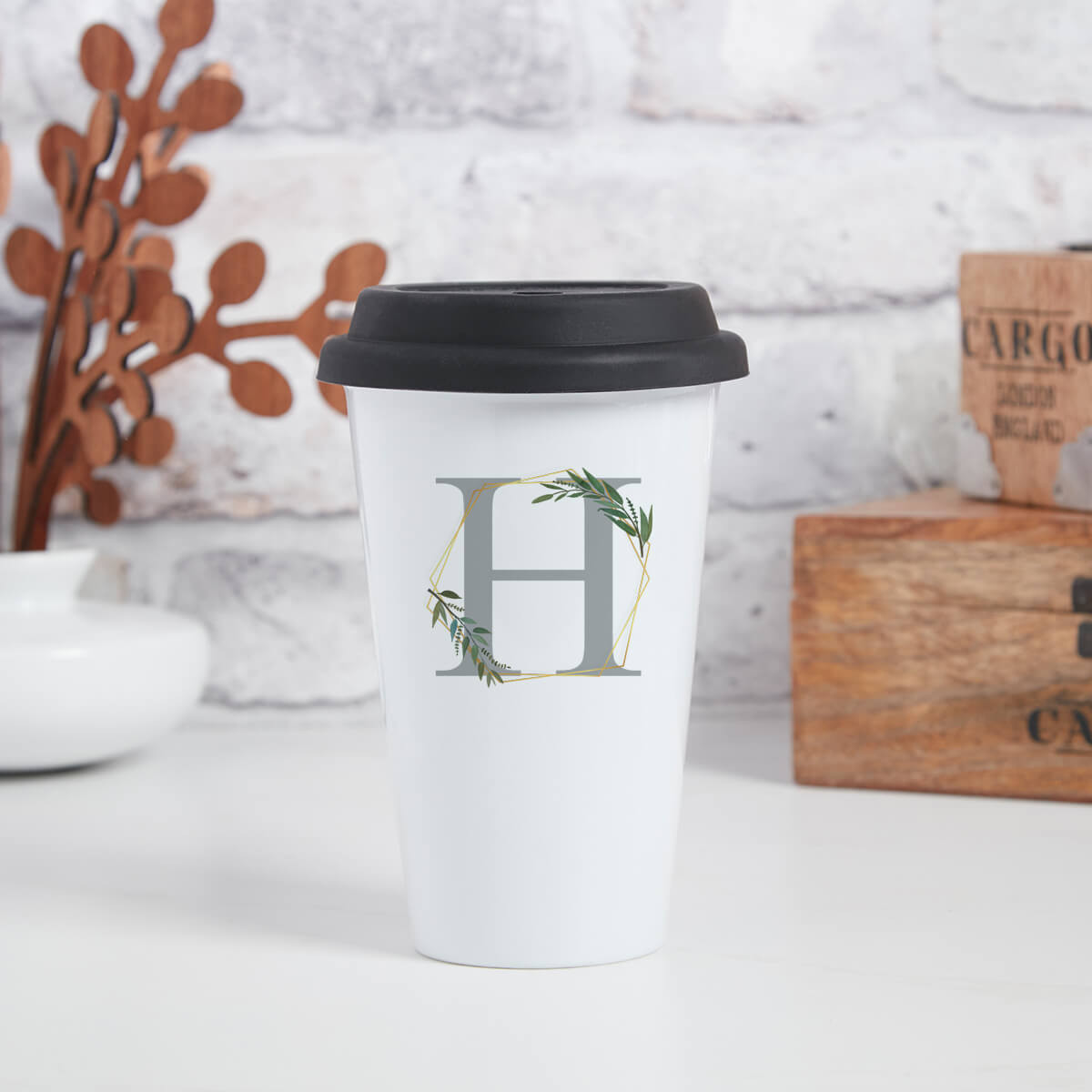 personalised Botanical Monogram Travel Mug