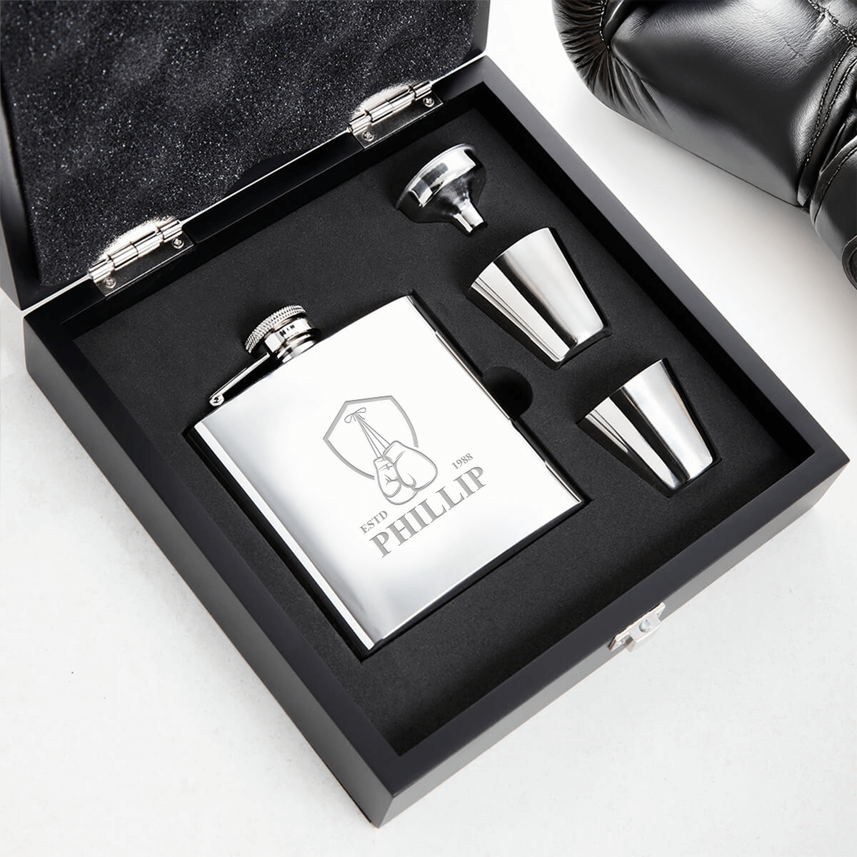 Boxing Gloves Crest 6oz Plain Hip Flask