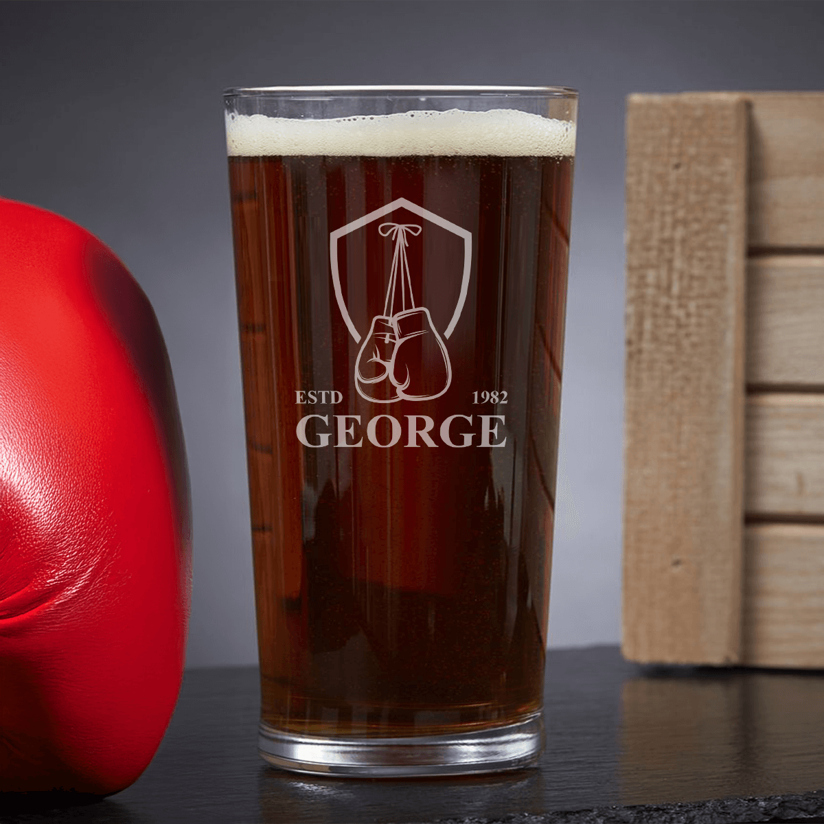Boxing Gloves Crest Pint Glass 
