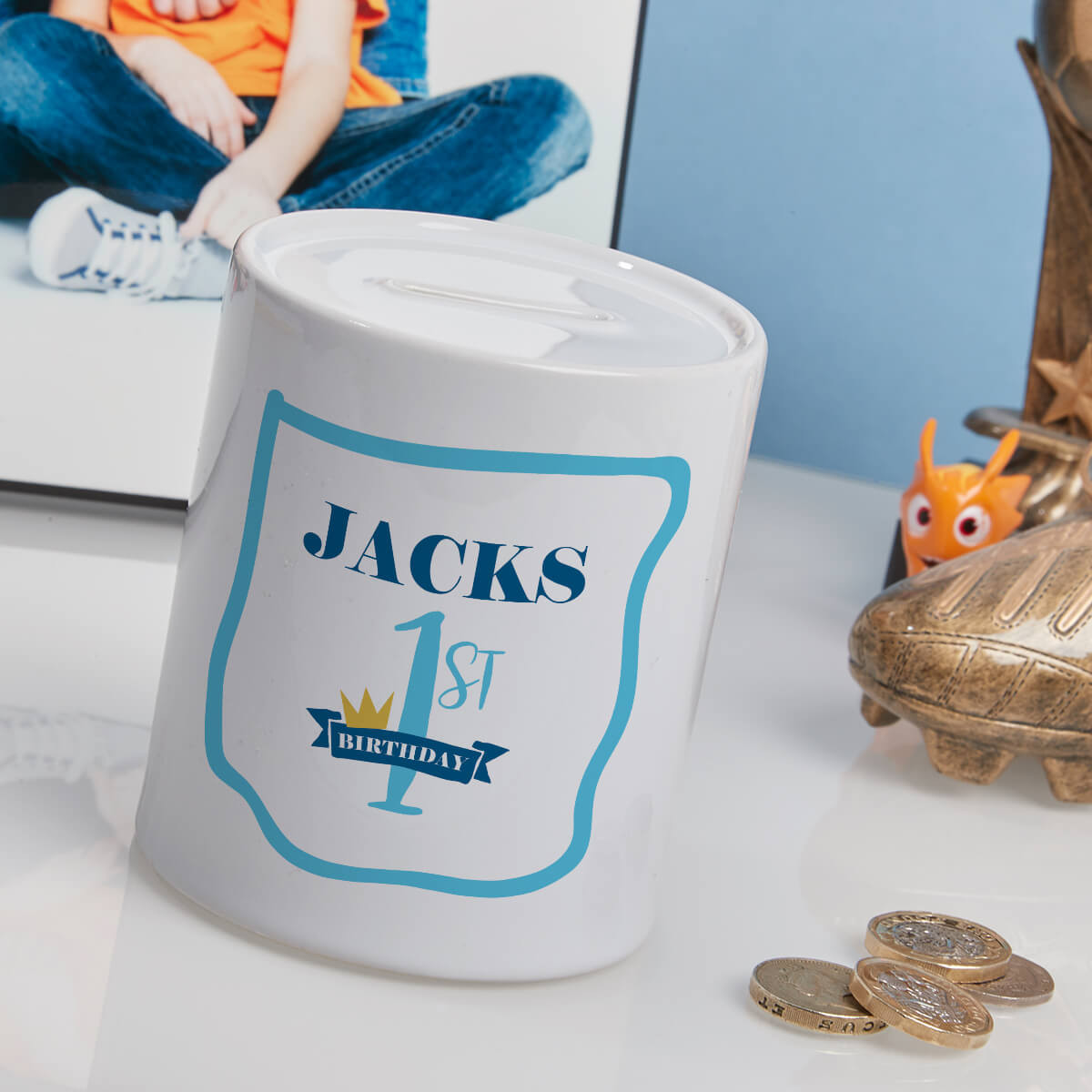 Personalised Baby Boy's 1st Birthday Personalised Money Box