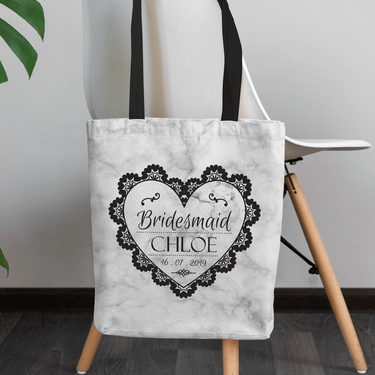 personalised Bridesmaid Marble Canvas Tote Bag