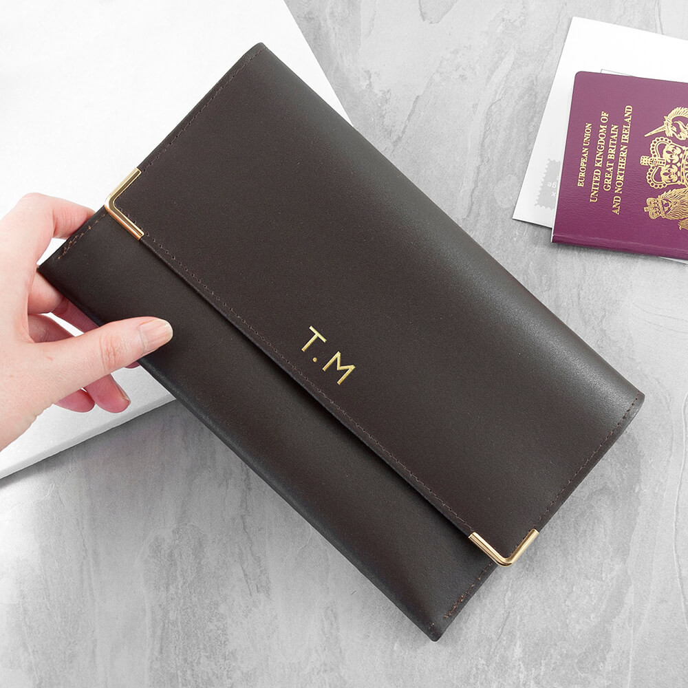 personalised Luxury Travel Organiser - Brown