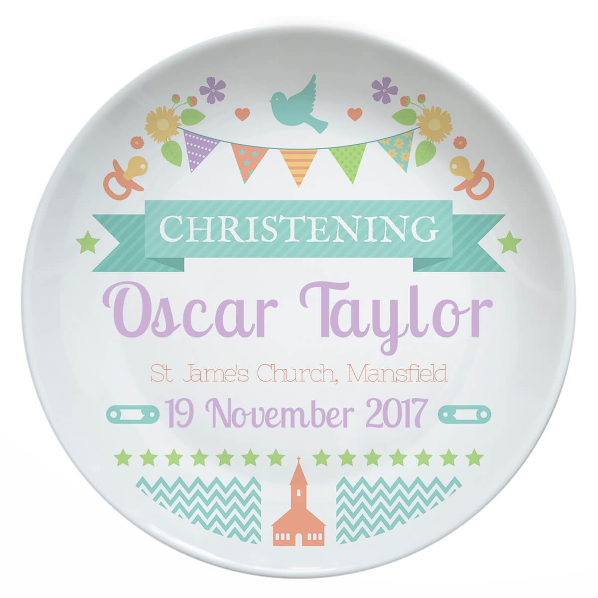 personalised Bunting Christening Plate