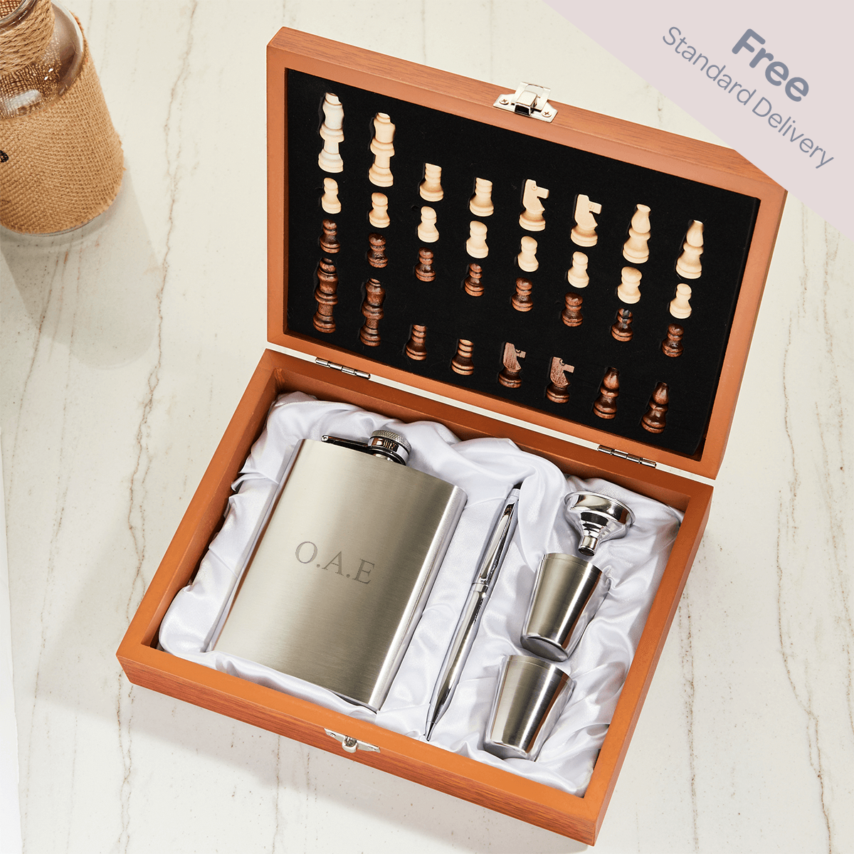 Chess & Hip Flask Travel Gift Set