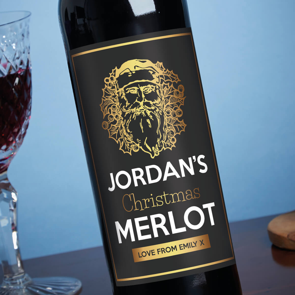 personalised Gold Santa Christmas Merlot Red Wine