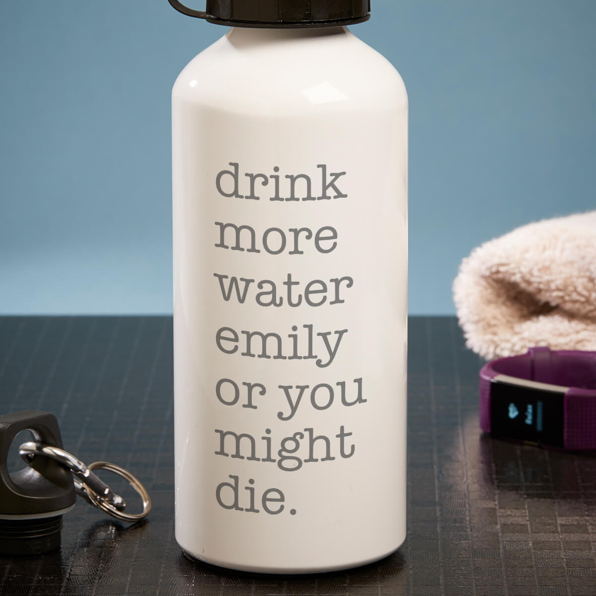 personalised Drink More Water White Water Bottle