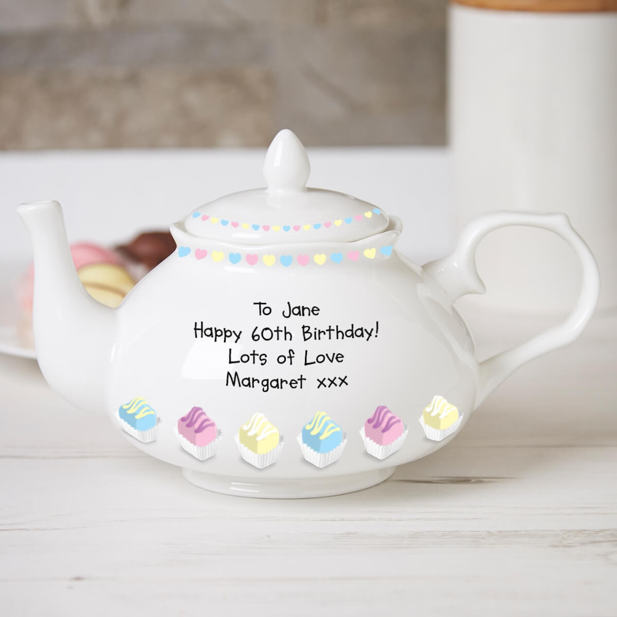 Personalised Fancy Cakes 60th Fine Bone China Traditional Teapot