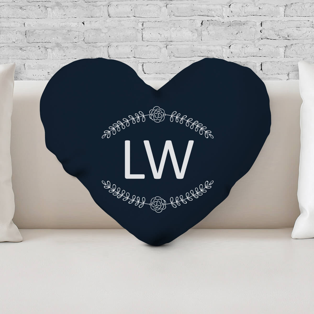 personalised Flower Monogram Heart Shaped Cushion