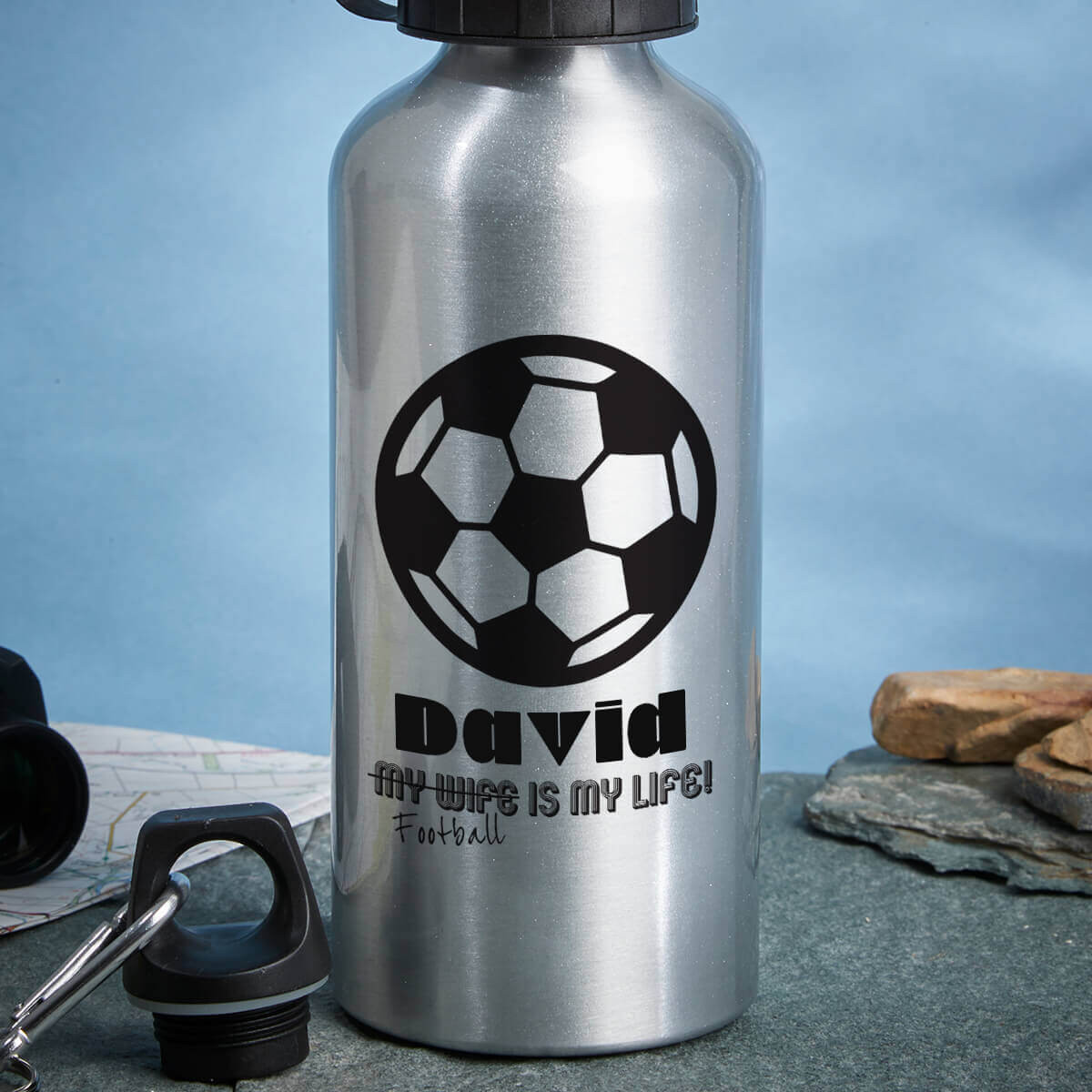 personalised Football is my life Silver Water Bottle