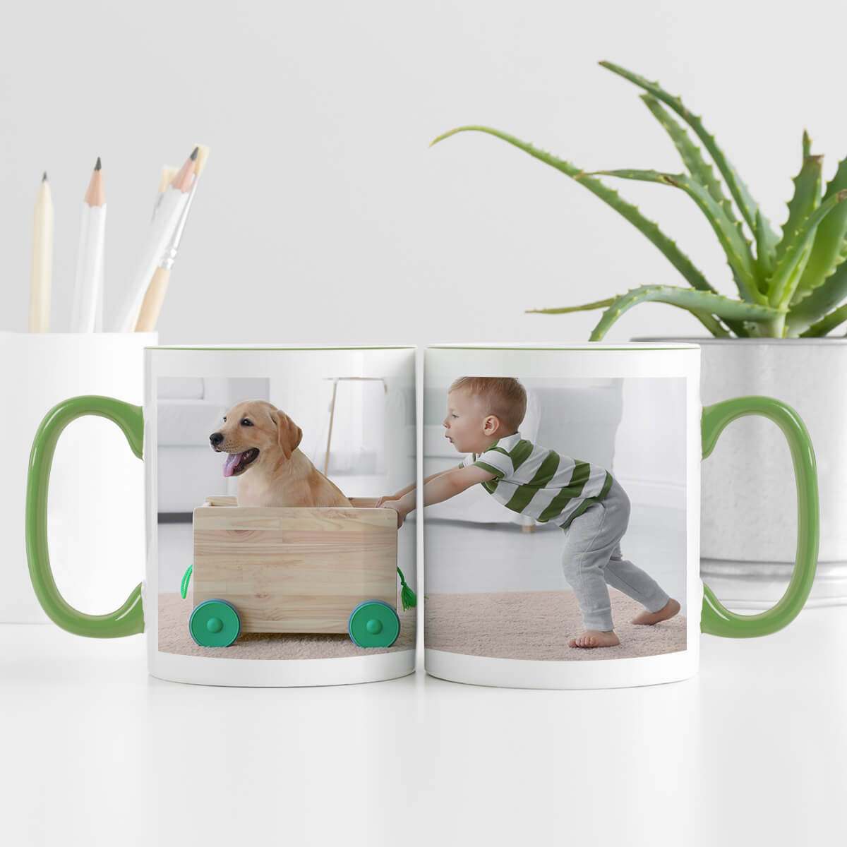 personalised Full Wrap Green Two Tone Photo Mug