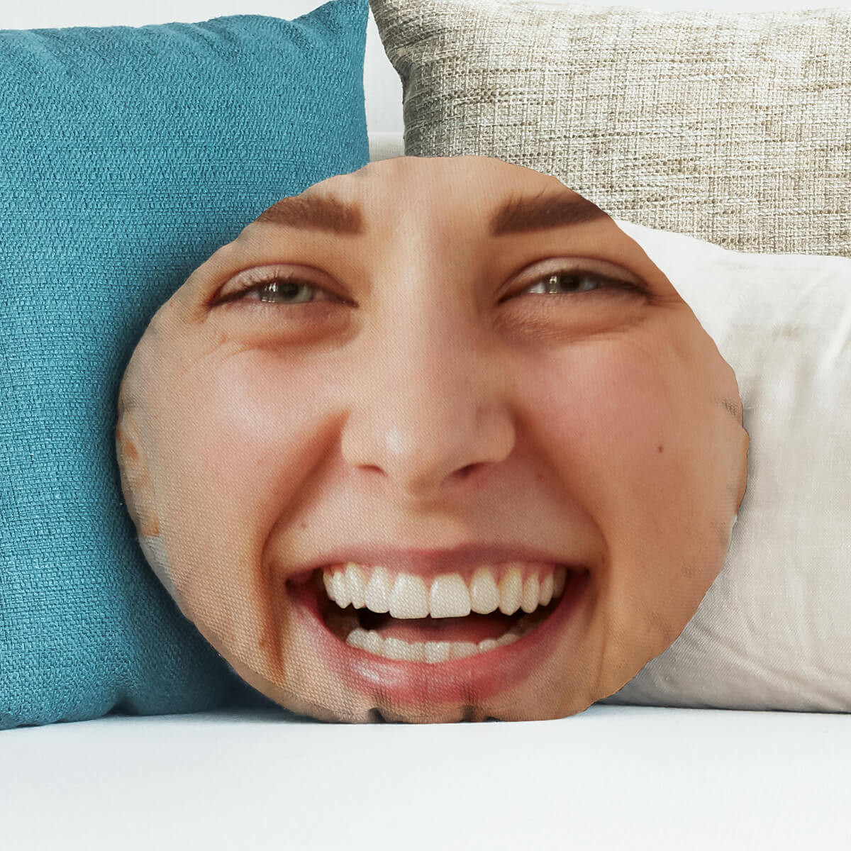 personalised Girl Face Round Photo Cushion 18"